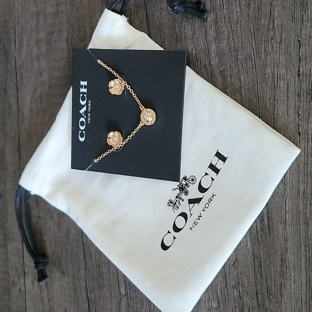 Coach Open Circle Necklace And Tea Rose Stud Set - Picture 1 of 3